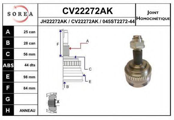 CV22272AK EAI Final Drive Joint, drive shaft