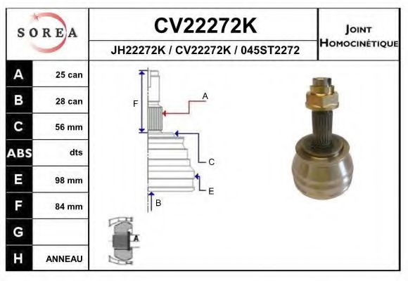 CV22272K EAI Final Drive Joint, drive shaft