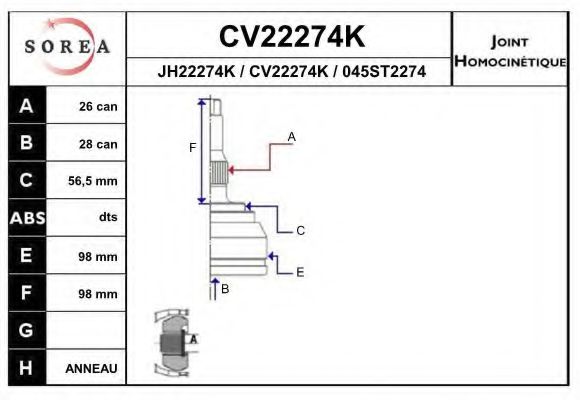 CV22274K EAI Joint Kit, drive shaft