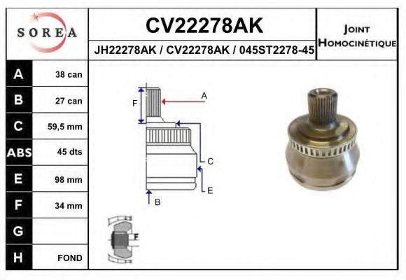 CV22278AK EAI Joint, drive shaft