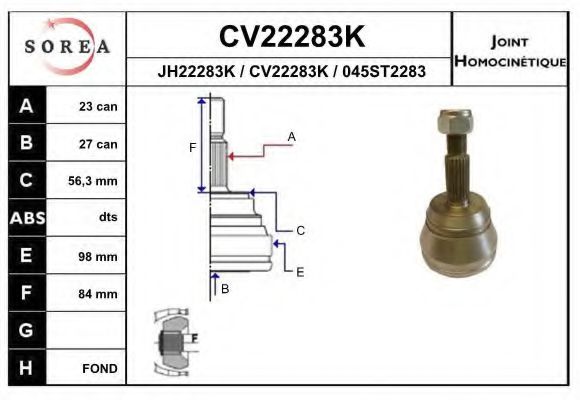 CV22283K EAI Final Drive Joint Kit, drive shaft