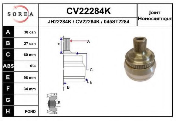CV22284K EAI Final Drive Joint Kit, drive shaft