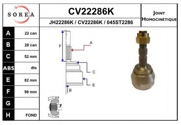 CV22286K EAI Final Drive Joint Kit, drive shaft