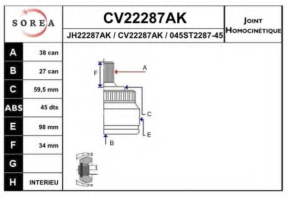 CV22287AK EAI Joint Kit, drive shaft