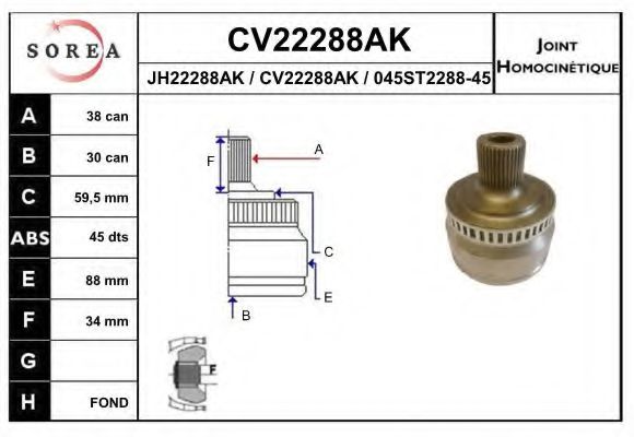 CV22288AK EAI Joint Kit, drive shaft