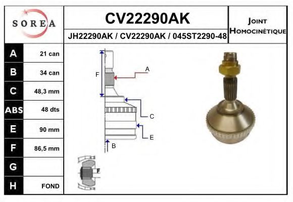 CV22290AK EAI Joint, drive shaft