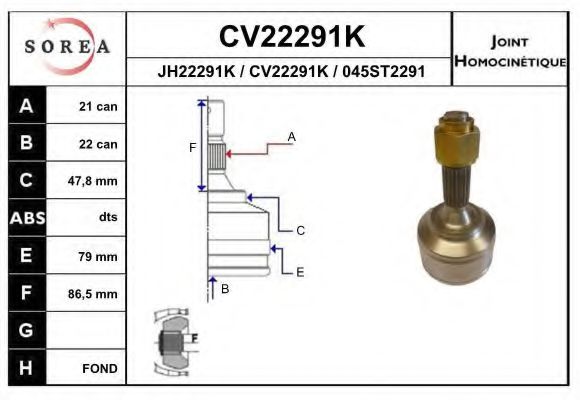 CV22291K EAI Final Drive Joint, drive shaft