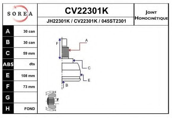 CV22301K EAI Joint Kit, drive shaft