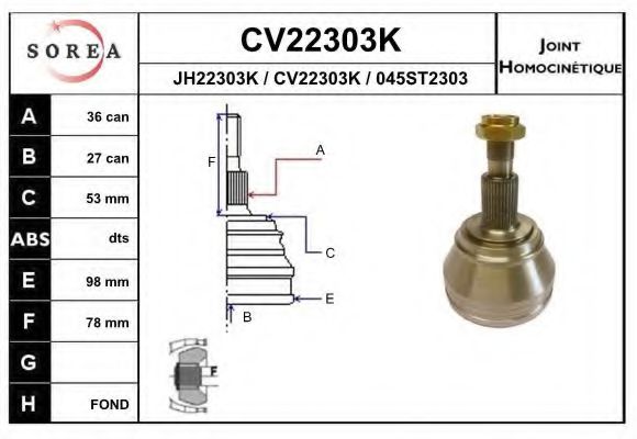 CV22303K EAI Final Drive Joint Kit, drive shaft