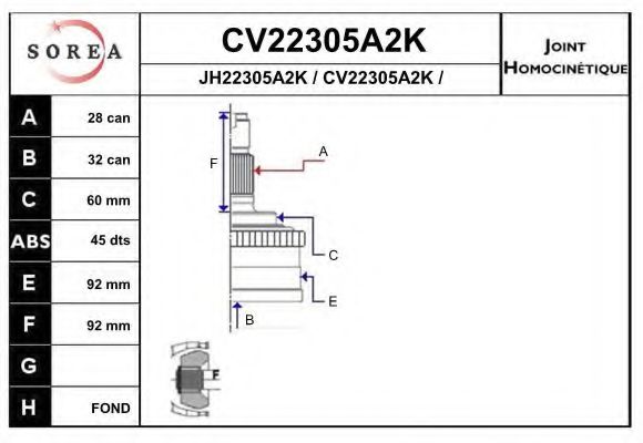 CV22305A2K EAI Final Drive Joint, drive shaft