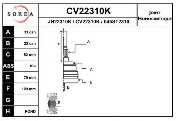 CV22310K EAI Joint Kit, drive shaft