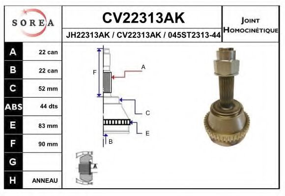 CV22313AK EAI Final Drive Joint Kit, drive shaft