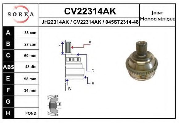 CV22314AK EAI Final Drive Joint, drive shaft