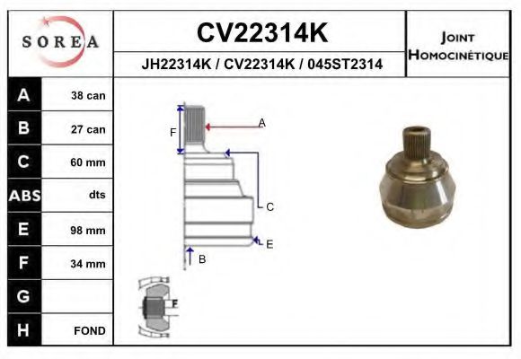CV22314K EAI Joint, drive shaft