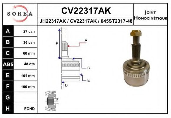 CV22317AK EAI Final Drive Joint Kit, drive shaft