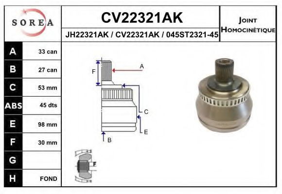 CV22321AK EAI Final Drive Joint, drive shaft
