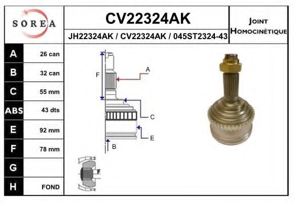 CV22324AK EAI Joint Kit, drive shaft