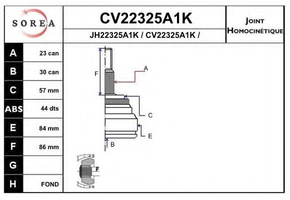 CV22325A1K EAI Final Drive Joint, drive shaft