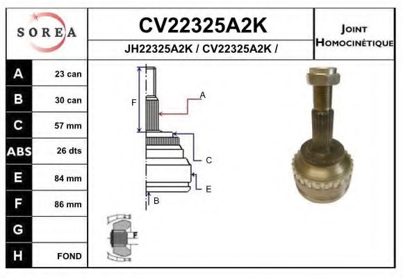 CV22325A2K EAI Joint Kit, drive shaft