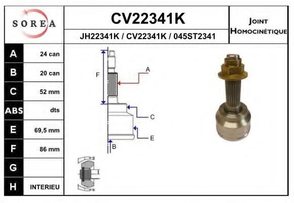 CV22341K EAI Joint Kit, drive shaft
