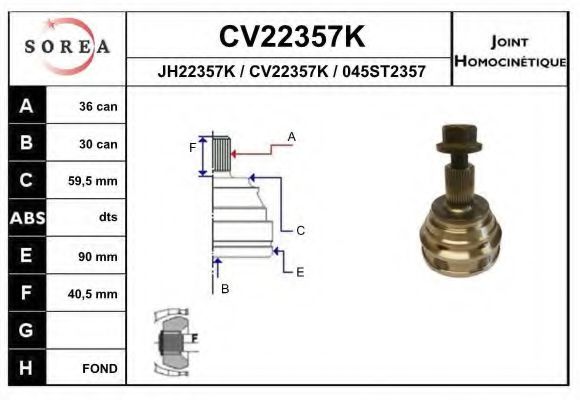 CV22357K EAI Final Drive Joint, drive shaft
