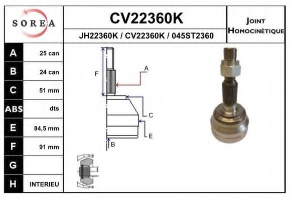 CV22360K EAI Final Drive Joint Kit, drive shaft