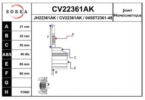 CV22361AK EAI Joint Kit, drive shaft