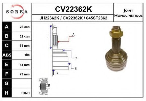 CV22362K EAI Final Drive Joint Kit, drive shaft