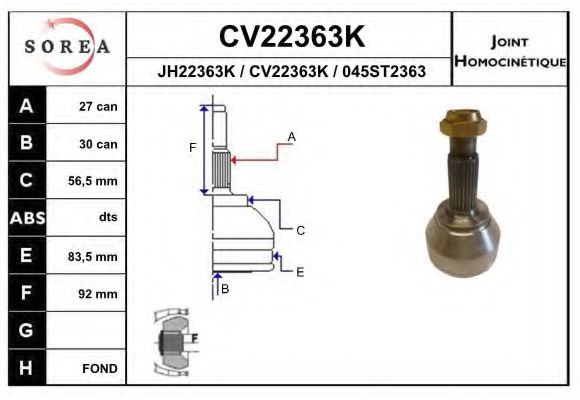 CV22363K EAI Final Drive Joint Kit, drive shaft