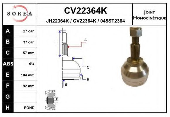 CV22364K EAI Final Drive Joint Kit, drive shaft