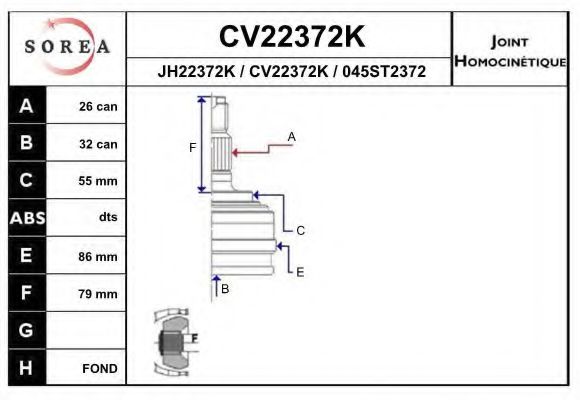 CV22372K EAI Final Drive Joint Kit, drive shaft