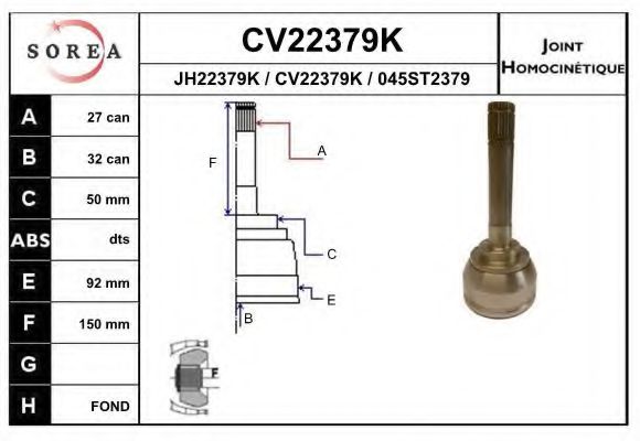 CV22379K EAI Final Drive Joint Kit, drive shaft