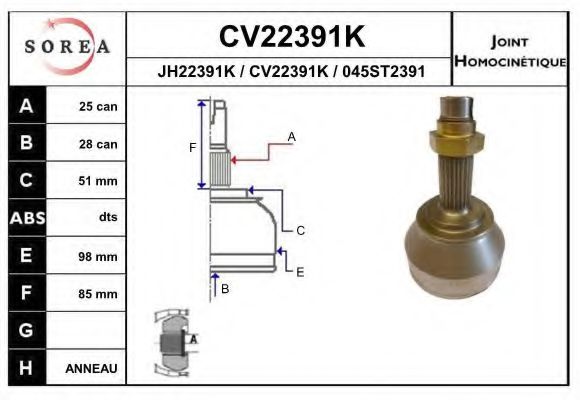 CV22391K EAI Final Drive Joint, drive shaft
