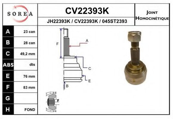CV22393K EAI Joint Kit, drive shaft