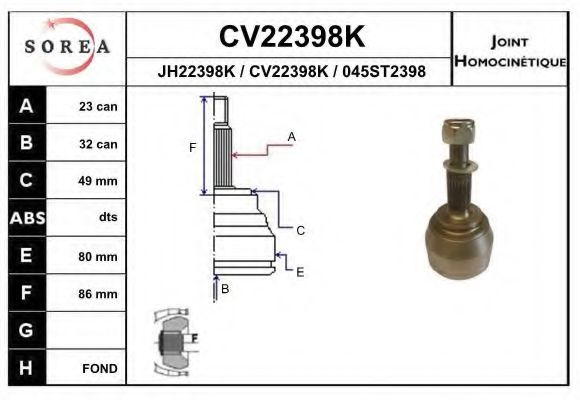 CV22398K EAI Joint, drive shaft