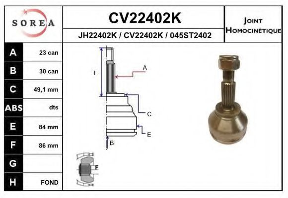 CV22402K EAI Final Drive Joint Kit, drive shaft