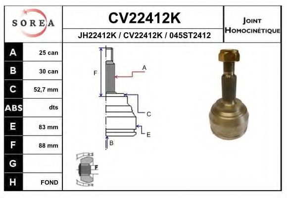 CV22412K EAI Final Drive Joint, drive shaft