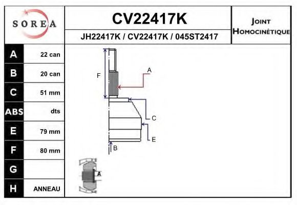 CV22417K EAI Joint Kit, drive shaft