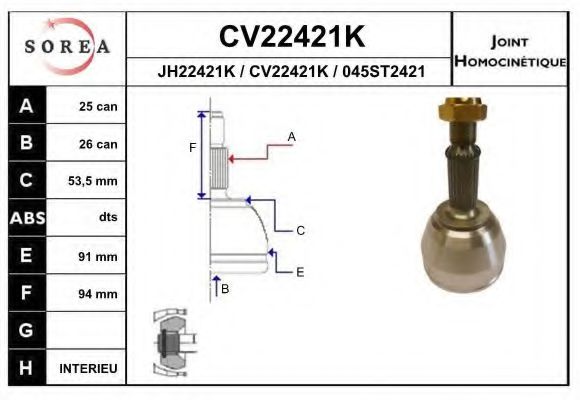 CV22421K EAI Final Drive Joint, drive shaft