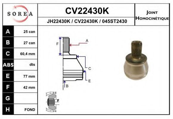 CV22430K EAI Final Drive Joint Kit, drive shaft