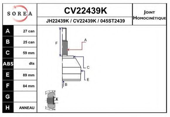 CV22439K EAI Final Drive Joint, drive shaft