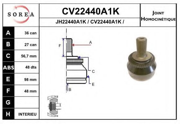 CV22440A1K EAI Joint Kit, drive shaft