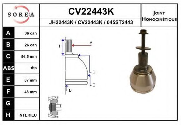 CV22443K EAI Joint Kit, drive shaft