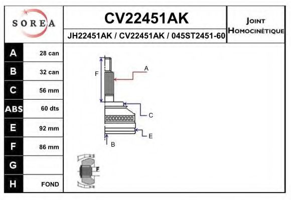 CV22451AK EAI Final Drive Joint, drive shaft