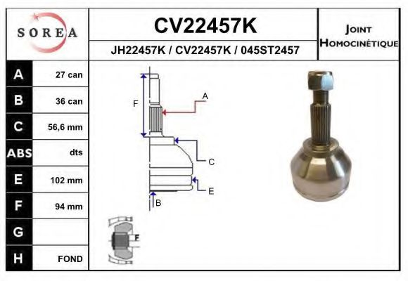 CV22457K EAI Joint, drive shaft