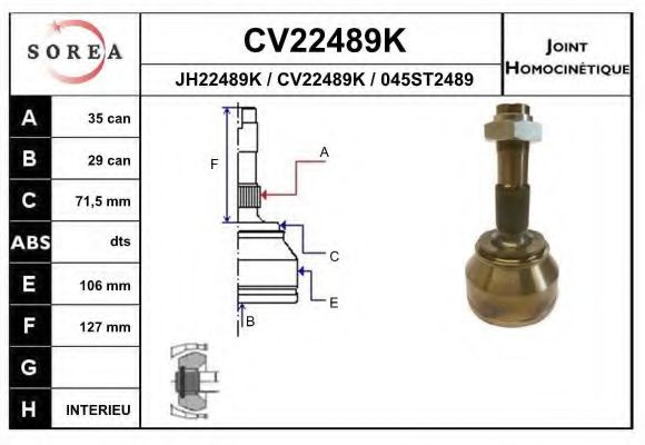 CV22489K EAI Joint Kit, drive shaft