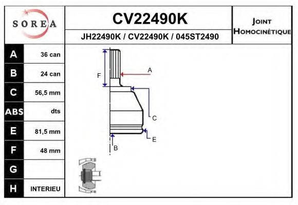 CV22490K EAI Final Drive Joint Kit, drive shaft