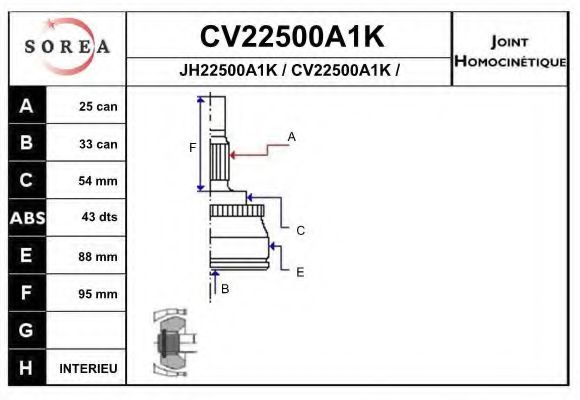 CV22500A1K EAI Final Drive Joint Kit, drive shaft