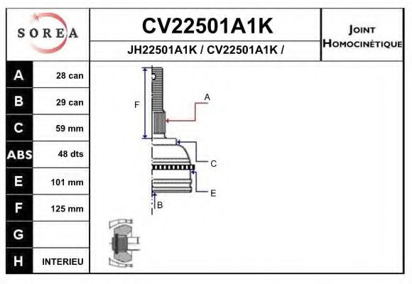 CV22501A1K EAI Final Drive Joint, drive shaft