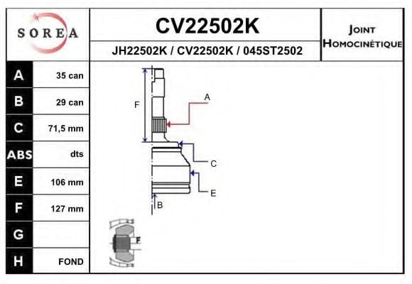 CV22502K EAI Joint Kit, drive shaft